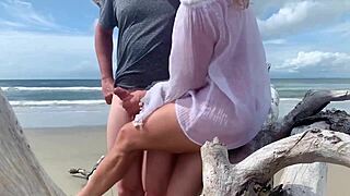 anal creampie on a crowded public beach with milf