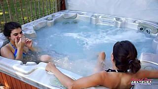 Jamie Litton and Vicky share cock in hot tub