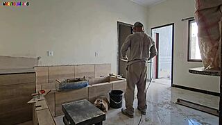 Construction worker receives visit from patroas, enjoys blowjob and anal.