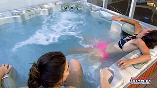 Jamie Litton and Vicky share cock in hot tub