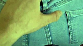 Hot wife enjoys a doggystyle session in tight jeans and receives a cumshot on her ass