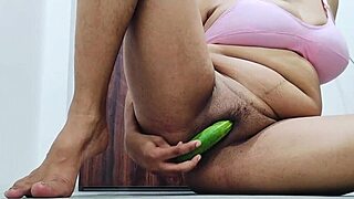 Stepbrother records stepsister Nisha's wet pussy cucumber play with stepdad