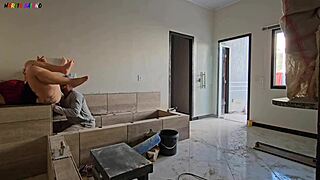 Construction worker receives visit from patroas, enjoys blowjob and anal.