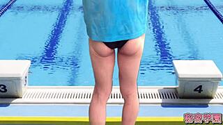 slud ejaculates in swimsuit during cross-dressing masturbation in swimming class secretgakuen