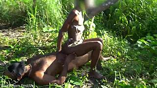 Skinny Black Babe Rides Hard in Tribal Fuck