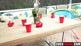 Hey, check out this cuckold hubby sharing his young wife with a guest.