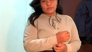 Slutty Asian Filipina rips clothes during teasing striptease