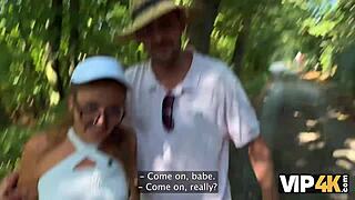 Tattooed blonde Greta Foss fucks hunter in the forest for salvation