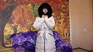 milf in furry hood coat sucks big dildo in different positions, amateur fetish vibes 😏💦