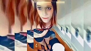 Hot shemale teasing in the bathroom - what next?