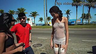 Ob Honey, Almost Naked On Street, Fucks 3 Huge Cocks Provocatively