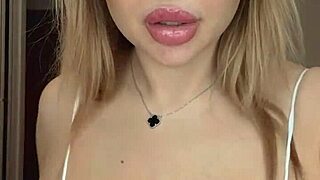 Cosplay bunny squeezes her natural big tits tightly in costume