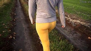 Voyeur watches women in tight yoga pants outdoors teasing