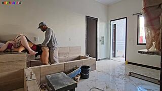 Construction worker receives visit from patroas, enjoys blowjob and anal.