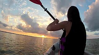 A woman flashes her tits on a boat in this public outdoor adventure