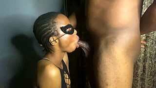 Petite stepsister deepthroats black cock during video game