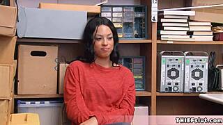 Petite half black shoplifter teen caught and fucked by mall cop