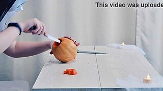 Trick or treat pumpkin carving with a sexy ghostface