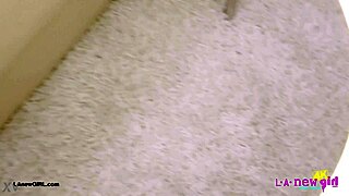 Glamorous blonde muse passionately reveals her sexy petite body in intimate photoshoot