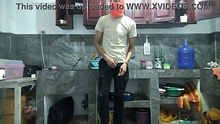 From flaccid to erect, a 25-year-old man with a big penis masturbates in the kitchen waiting for his best friend