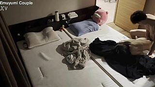 Early morning sex leads to convulsing climax for sensitive newlyweds.