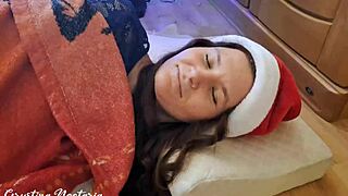 russian santa bends over the girl next door under the christmas tree