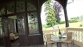 Naughty Spanish maid Simone Style sucks big cock intensely.