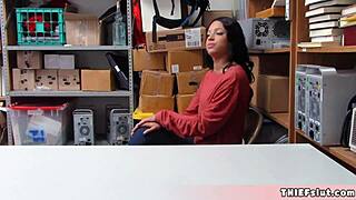 Petite half black shoplifter teen caught and fucked by mall cop