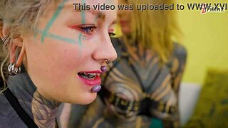 tattooed lesbians with split tongues explore toy play, anal, and atm