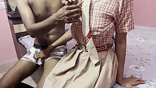 I couldn't resist the hot Indian schoolgirl's tight pussy after class in the bedroom.