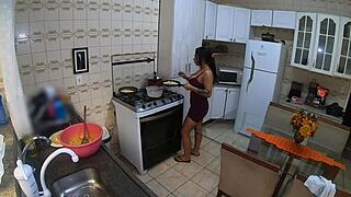 cooking for lover while cuckold husband works