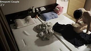 Early morning sex leads to convulsing climax for sensitive newlyweds.