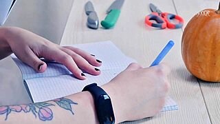 Trick or treat pumpkin carving with a sexy ghostface