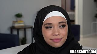 young virgin girl in hijab experiences first time with step brother