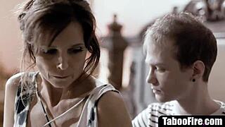 Vile step-sons help depressed stepmom with mature double penetration