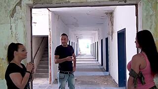 dreierfick in lost place kaserne 2 milfs wollen sperma, outdoor rough.