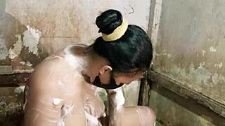 mandi masturbates intensely in the bathroom