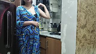 indian stepmom watches and enters her stepsons kitchen to fuck him