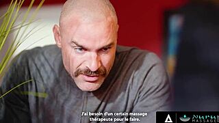 In this nuru massage, the hot MILF boss and her sexy intern get steamy with a threesome.