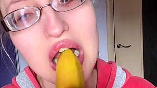Asmr Eating Banana Pink Lipstick - Lip Fetish Food Fetish Lipstick Eyeglasses.