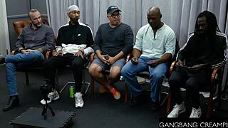 Big tittied blonde gets creampied in gangbang 😏