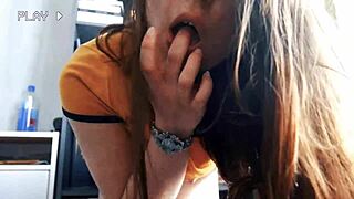 brunette girlfriend encourages jerking off with big natural tits