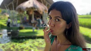 this babe does a public cumwalk in the cafe, eating pasta carbonara with sperm all over her face