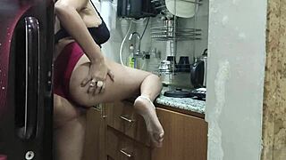 indian stepmom watches and enters her stepsons kitchen to fuck him