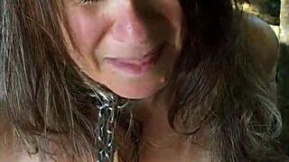 Why is this French slave trained with belt and piss in public humiliation?