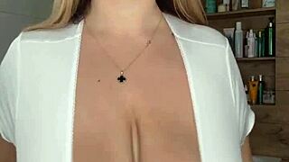 lustful stepmom with big natural tits plays and wants big dick in her pussy in the bathtub