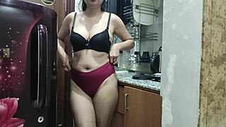 indian stepmom watches and enters her stepsons kitchen to fuck him