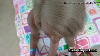 Black amateur girl gets her cock sucked hard in POV