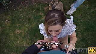 Public kinky babe sucks cock and rides until she cums hard!