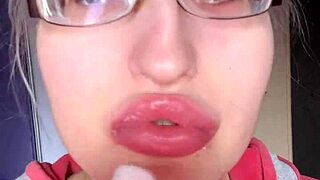 Asmr Eating Banana Pink Lipstick - Lip Fetish Food Fetish Lipstick Eyeglasses.